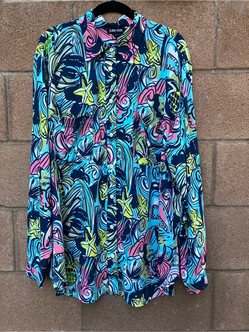 Ilana Kohn Viscose Button Down Shirt in Shark Print
